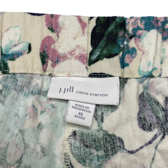 J.JILL Linen Stretch White Green Floral Side Zip Pants Size XS Petite Button Hem - Picture 5 of 9